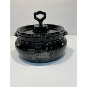 L.E. Smith Black Amethyst Glass Bean Pot/ Candy/Casserole Dish with Lid